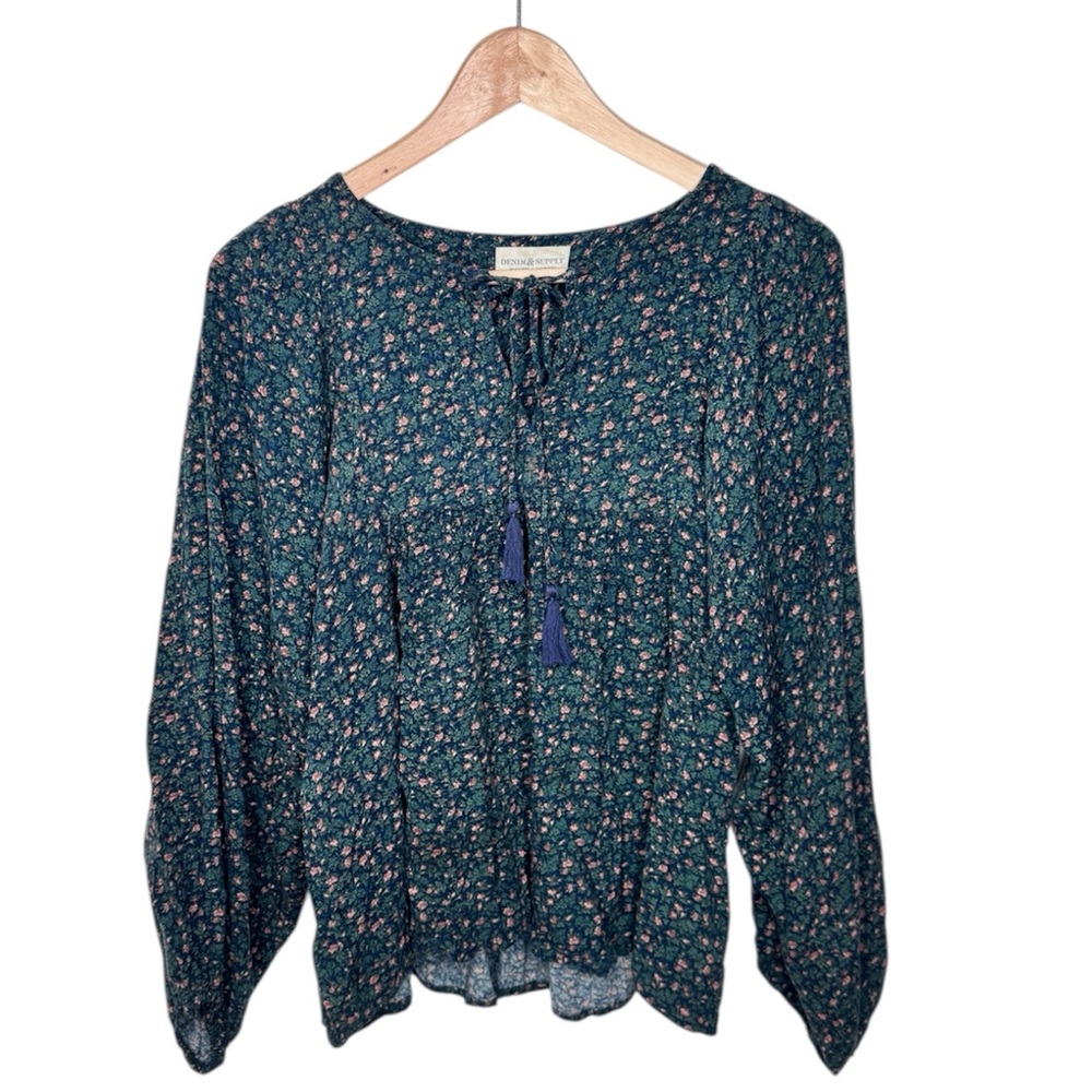 Ralph Lauren Denim & Supply Boho Peasant Tassel Green Floral Women’s S Blouse